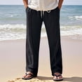 thumbnail image 2 of Mens Casual Pants, Summer Mens Linen Pants Loose Fit Solid Color Casual Trousers Comfy Lightweight Drawstring Waist Pants Wide Legs, 2 of 7