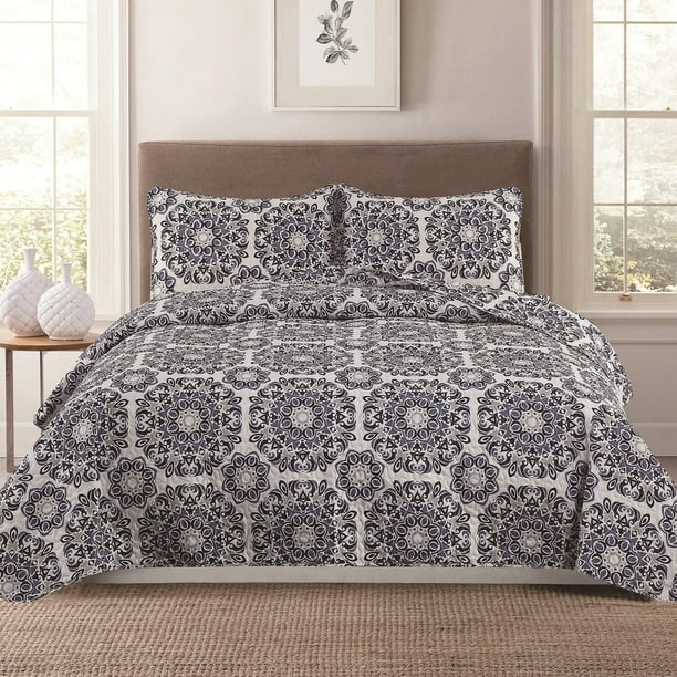 King Medallion 3 Piece Quilt Bedspread Coverlet Bedding Set With Shams Grey Walmart Com Walmart Com