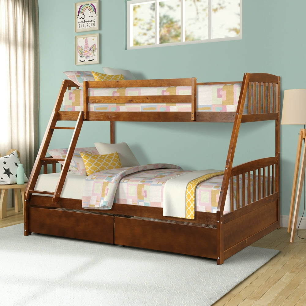 Wooden Bunk Bed Frame, Modern Sturdy Bunk Bed, Twin over Full Bunk Beds
