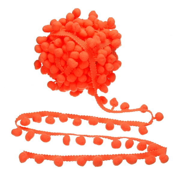 Uxcell 10 Yards Pom Pom Trim Ribbon, 1" Wide Fluorescent Orange Pom Pom Ball Fringe Trim Ribbon for DIY Crafts Curtain Clothes Pillow Home Decoration
