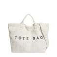 thumbnail image 2 of NexTorq Tote Bag for Women Letter Print Tote Bag Corduroy Handbag for Work Travel Hobo Bags Adjustable Strap, White, 2 of 6