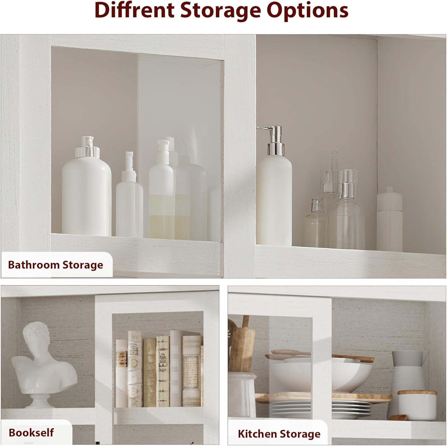 Garvee Farmhouse Pantry Cabinet, 2 Glass Doors & 2 Wood Doors, 30 x 14.5 x 70.4", White