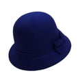 thumbnail image 2 of Opvise Solid Color Wide Brim Round Dome Sunscreen Windproof Woolen Hat Women Fashion Autumn Winter Elegant Bowknot Decor Felt Fedora Hat Navy Blue, 2 of 8