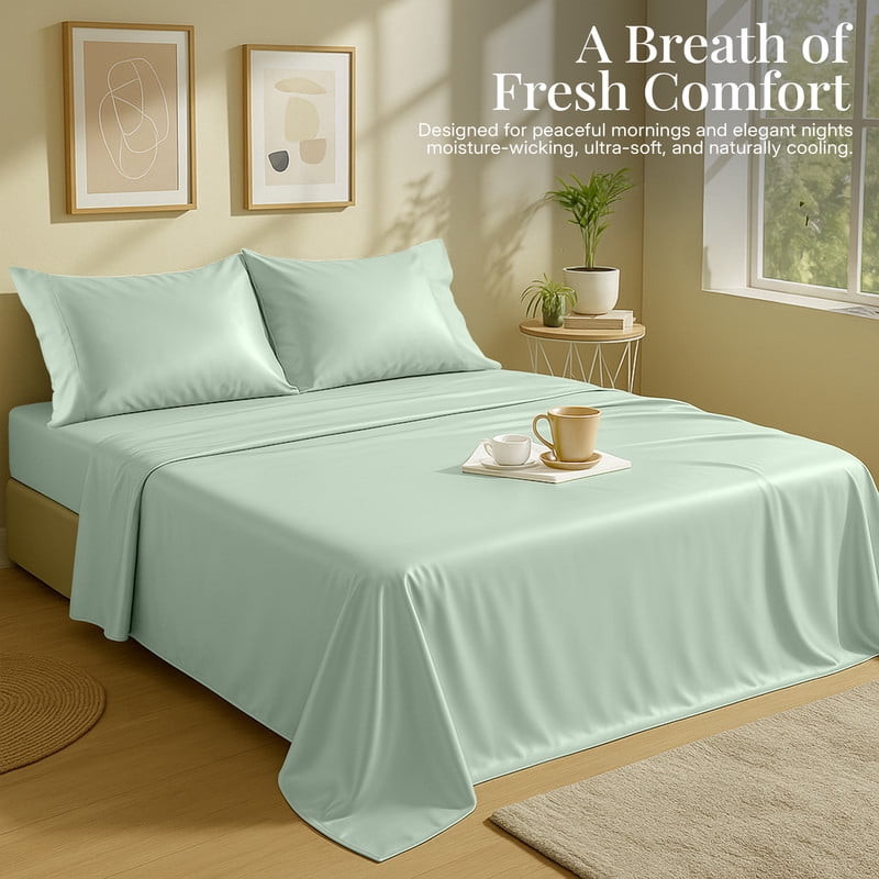 Lux Decor 100% Organic Viscose from Bamboo Sheets Set Full - 4 Piece Ultra-Soft Luxury Cooling Bed Sheets, 16" Deep Pocket, Breathable & Hypoallergenic - Sage