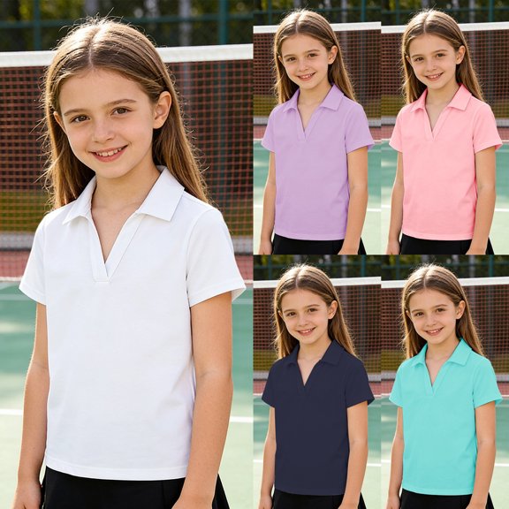 Gaexia Girls Athletic Solid Color Tee Breathable Workout Top For Play Comfortable Casual Shirt (Pink,9-10 Years)