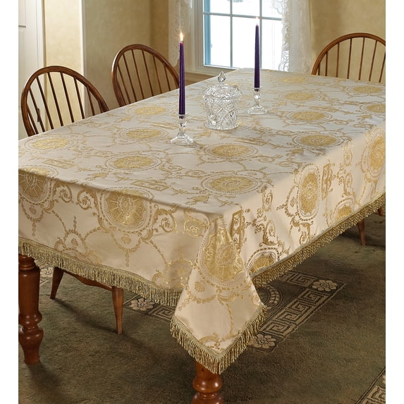 Prestige Damask Design with Fringes Tablecloths