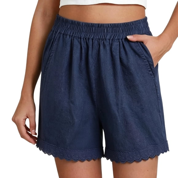 JYnXIANTI Womens Shorts Elastic High Waist Loose Breathable Shorts Comfy Cotton Linen Shorts Cute Casual Summer Clothes