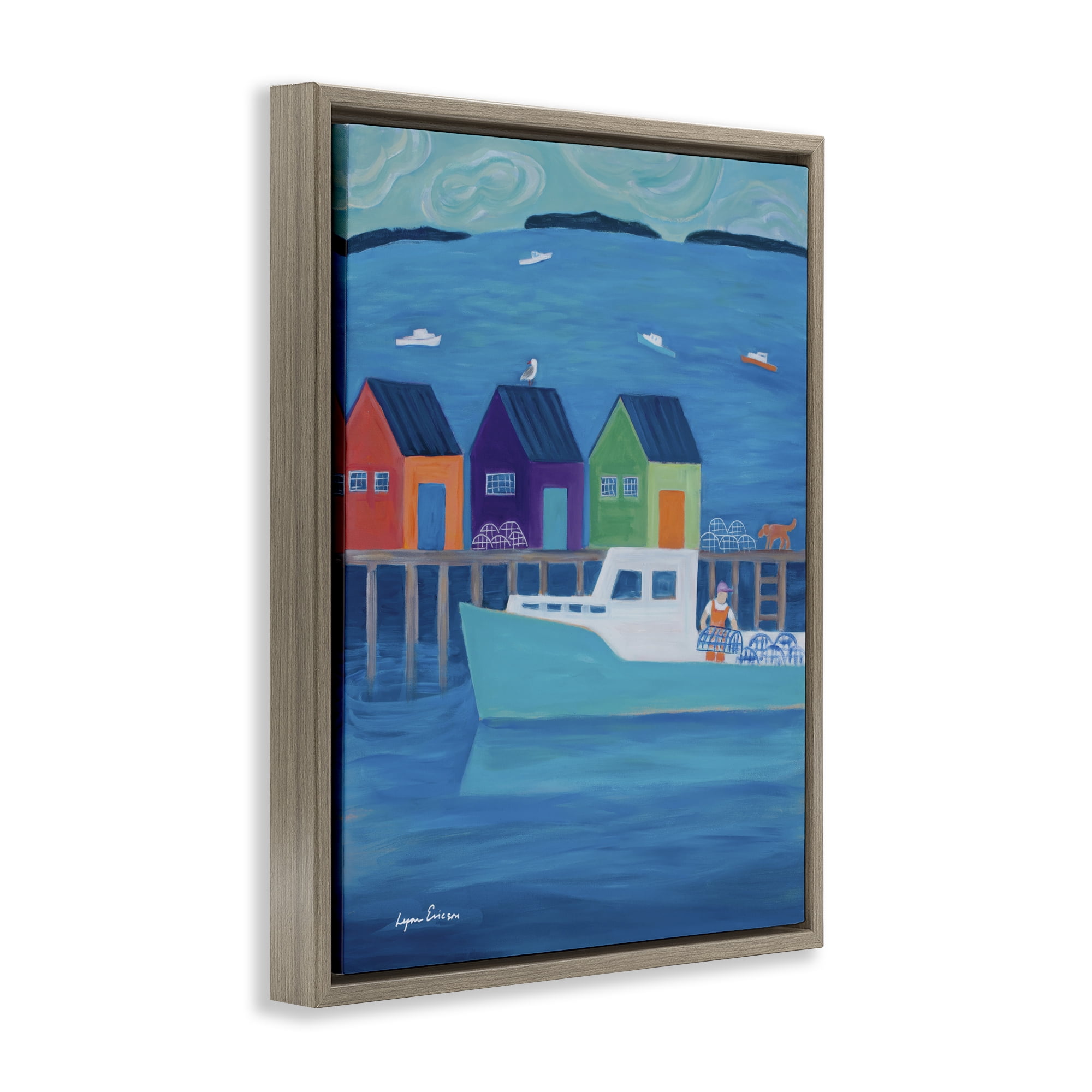 Stupell Industries Out Hauling Traps Brown Framed Floater Canvas Wall Art, design by Lynn Ericson Fine Art