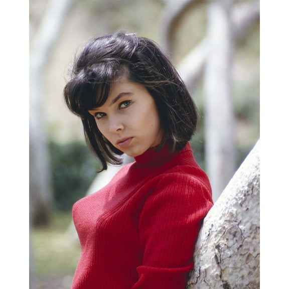 Yvonne Craig in figure hugging red sweater gives pouting look 4x6 inch photo