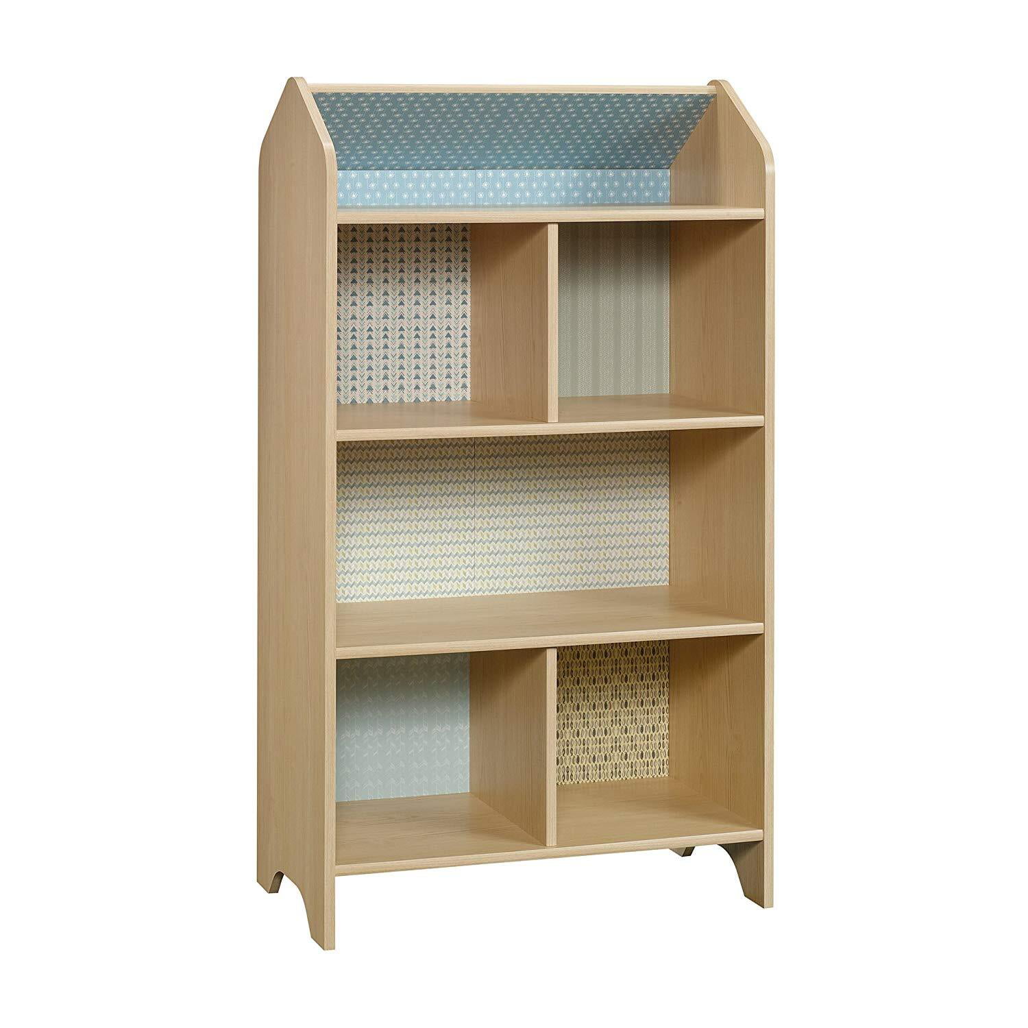 Sauder Pinwheel Dollhouse Bookcase, Large White Wooden Montessori Bookcase Dollhouse Toy Storage Unit