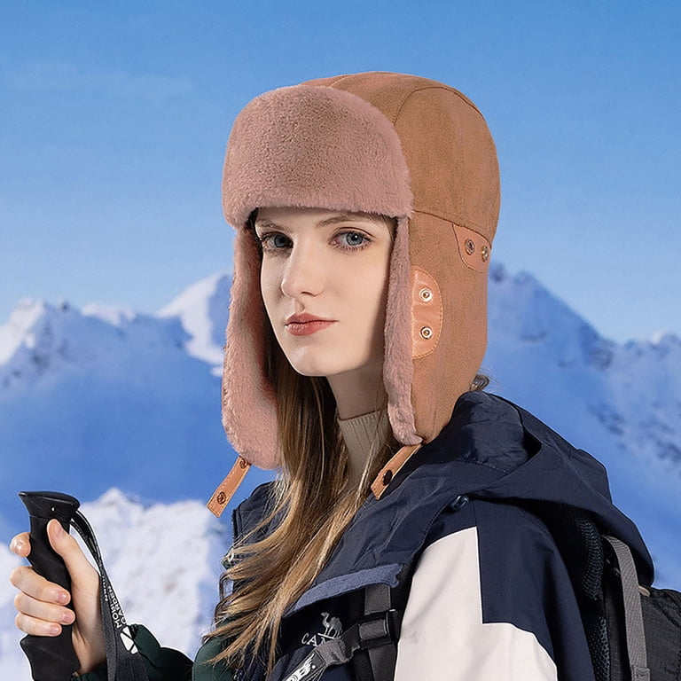 POIUYTR Winter Trapper Hat for Men Women Faux Fur Aviator 
