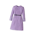 thumbnail image 2 of Daqian (8-12 Years) Round Neck Knit Patchwork Velvet Long Sleeve Dress + Black Belt Big Girls Dresses Clearance Holiday Dresses for Girls Holiday Outfit Purple 12-13 Years, 2 of 7