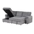 thumbnail image 3 of 96" L-Shaped Convertible Sectional Sofa, Corduroy Upholstered Sleeper Sofa with Pull-Out Sofa Bed, Storage Bags and 2 Cup Holders on Arms, for Living Room Office Apartment, Gray, 3 of 9