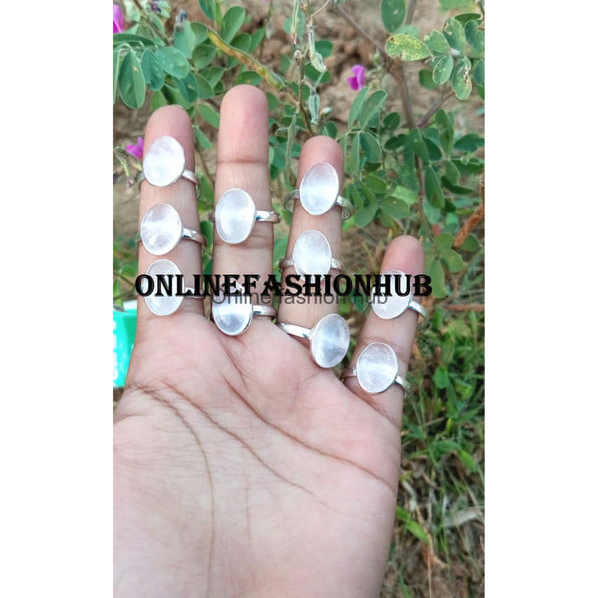 Rose Quartz Gemstone 925 Sterling Silver Plated Handmade Ring 100 pcs
