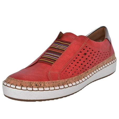 

Follure Girl women s casual shoes Women s Fashion Casual Hollow-Out Round Toe Slip On Shoes Flat With Sneakers Red 41