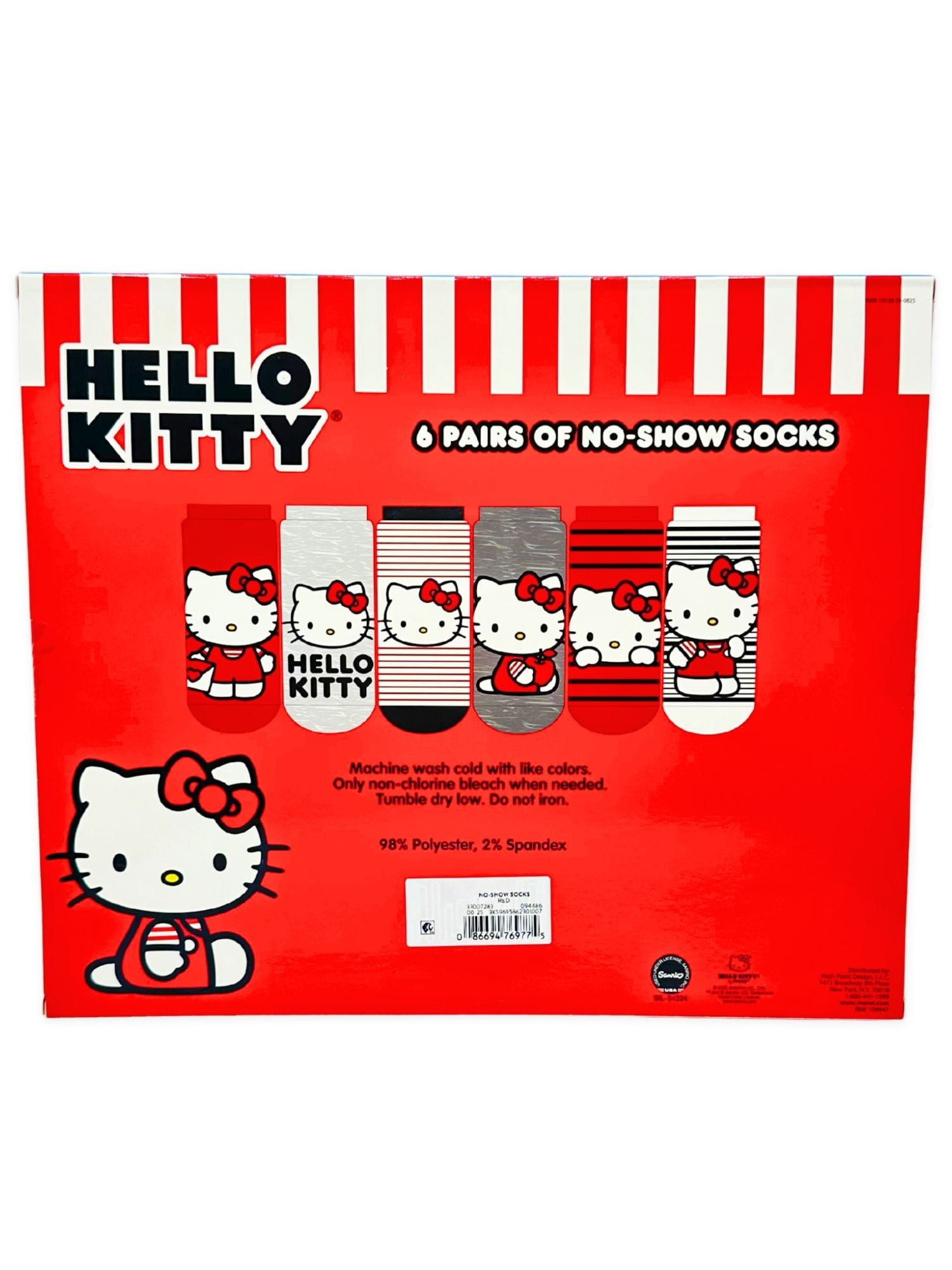 Hello Kitty Girls No-Show Socks, 6-Pack, Sizes S/M-M/L