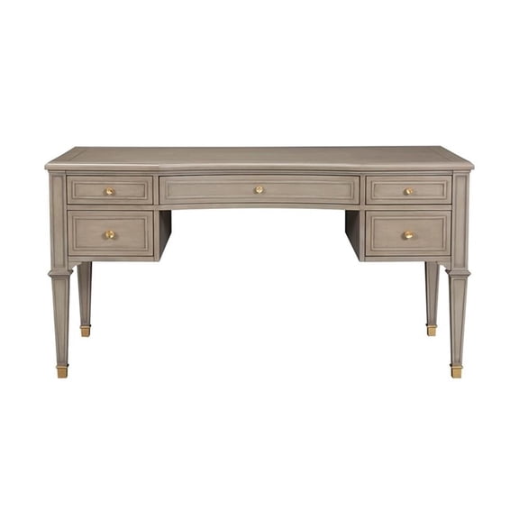 Jennifer Taylor Home Dauphin Gold Accent 5-Drawer Wood Executive Desk Grey Cashmere Rubber Wood & Veneer