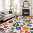 thumbnail image 2 of 5'x8' Area Rugs, Retro Bohemia Floral Indoor Outdoor Area Rug for Living Room Bedroom, Blue Purple Flowers Boho Style Beige Washable Bathroom Rugs Kitchen Floor Carpet Mats Home Decor Aesthetic, 2 of 8
