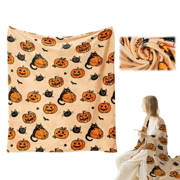 Ybomd Halloween Blanket Fall Halloween Black Cats Pumpkins Bats Fleece Blankets For Women Flannel Throw Blanket For Home Living Room Couch Bed Chair Or Dorm Decor A