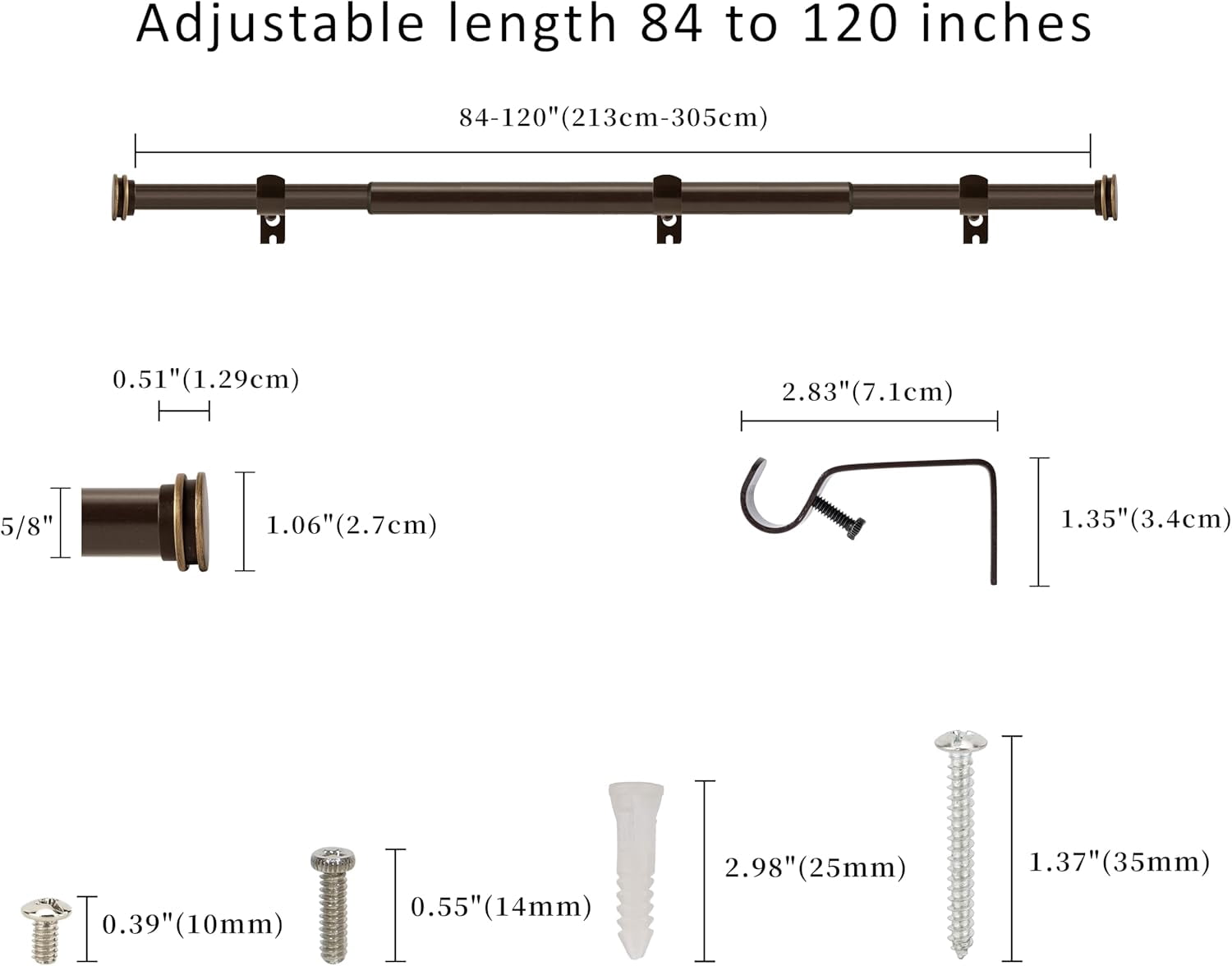 eTeckram 5/8" Single Curtain Rod with Nerveux Finials,Bronze Gold,84‘’-120‘’