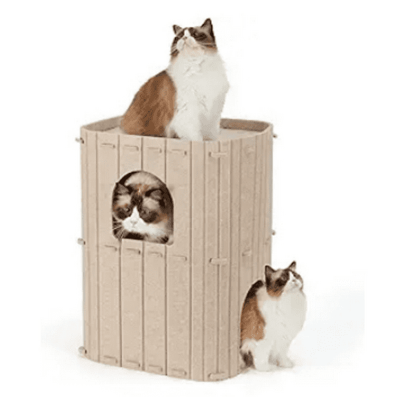 Cat House for Indoor Cats, 2-Storey Large Cat Bed, Felt Covered Cat Bed Cave, Roomy Cat Condo for Multi-Cats, Enclosed Cat Hideaway, 17.72x14.37x23.62 inches