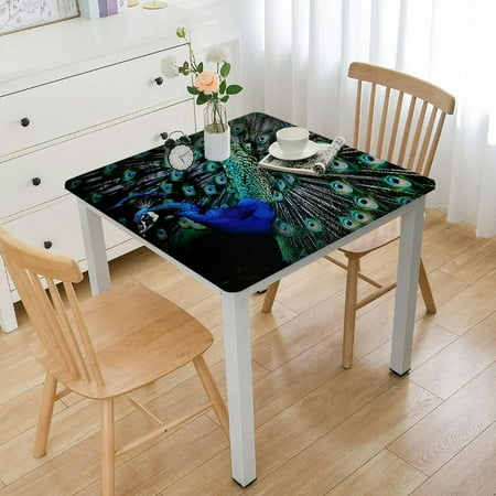 

FACANNAP Peacock Feathers Colors Outdoor Fitted Table Cover 100% Polyester Fiber 36*36
