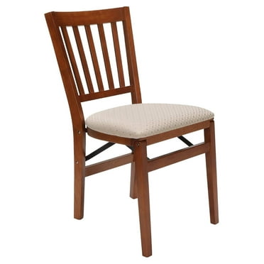 Stakmore Shaker Ladderback Premium Solid Wood Dining Table Folding Chair Set with Fabric Padded Upholstered Seat, Cherry (2 Pack)