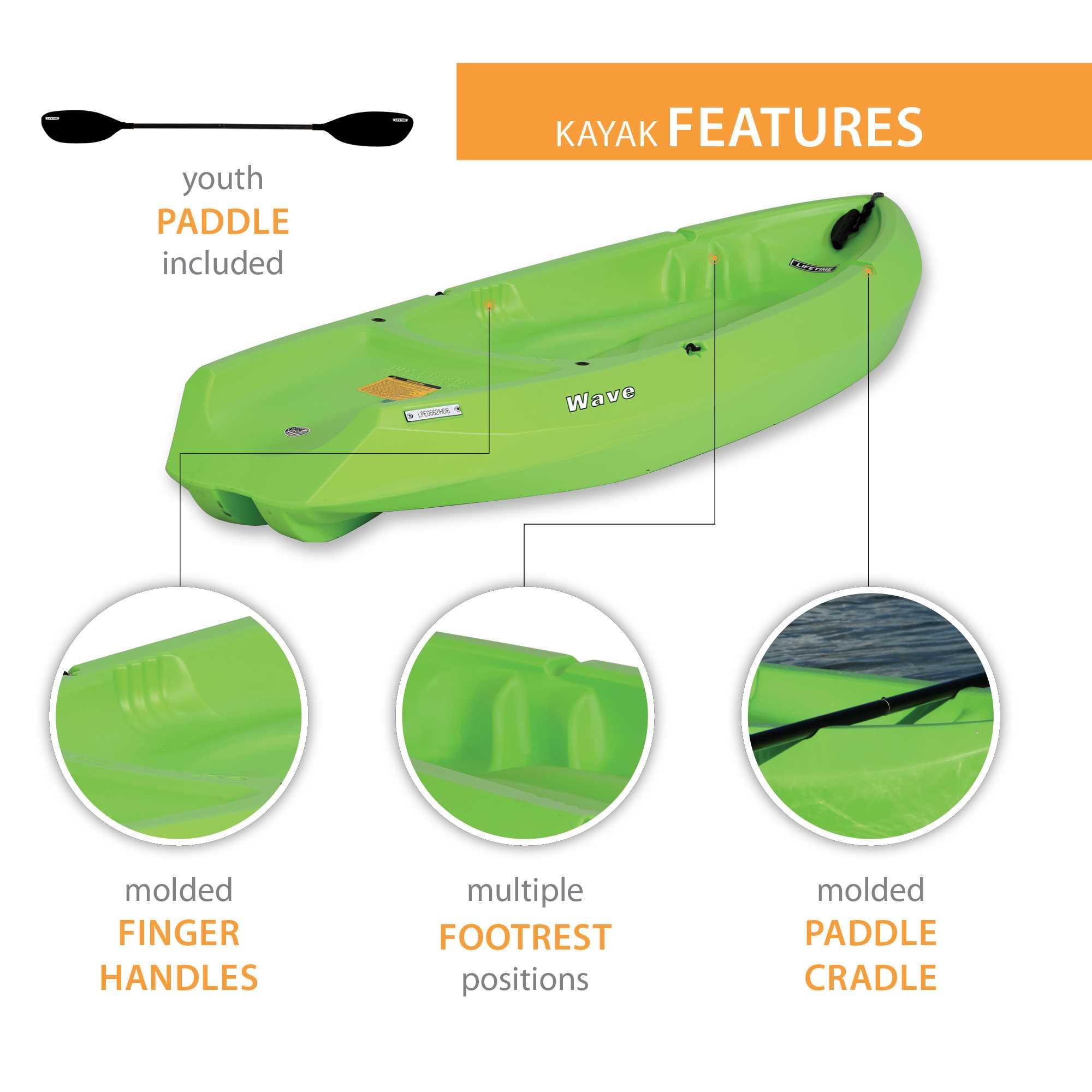 (2 pack) Lifetime Wave Youth 6 ft Sit-On-Top Kayak with Paddle, Green (90153)