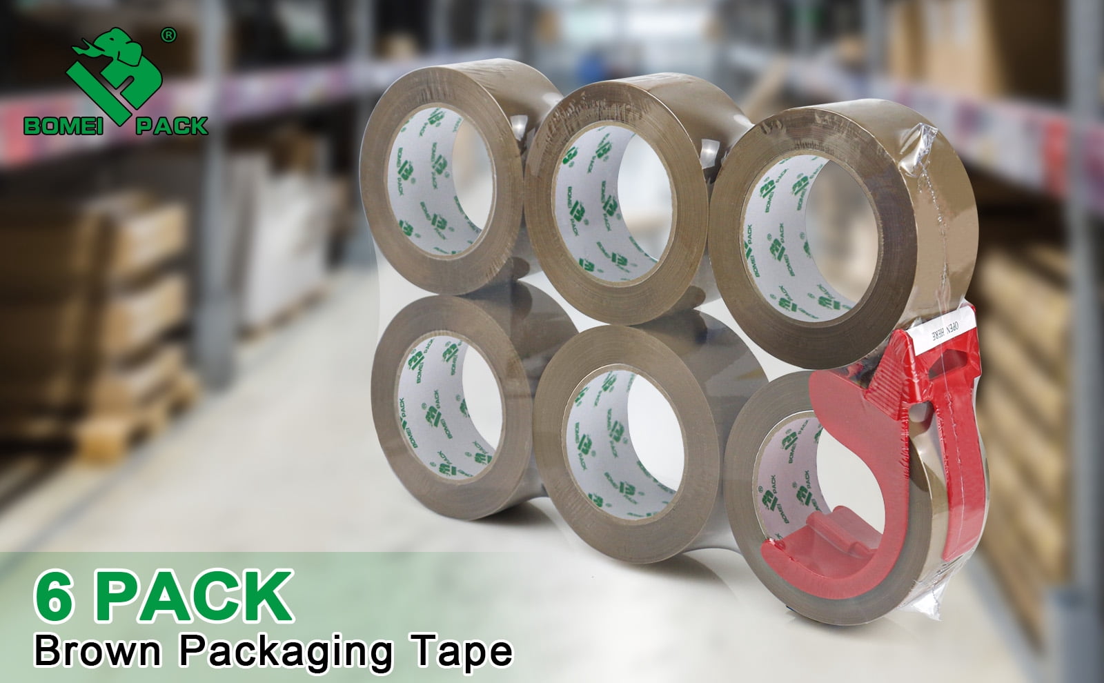 Bomei Pack No Noise Heavy-Duty Packing Tape, 1.88 Inch x 110 Yards, 6 Pack