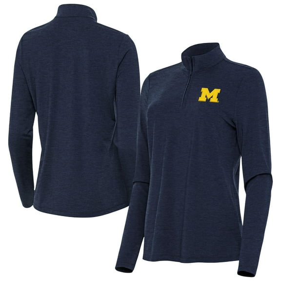 Women's Antigua  Heather Navy Michigan Wolverines Bright Quarter-Zip Top