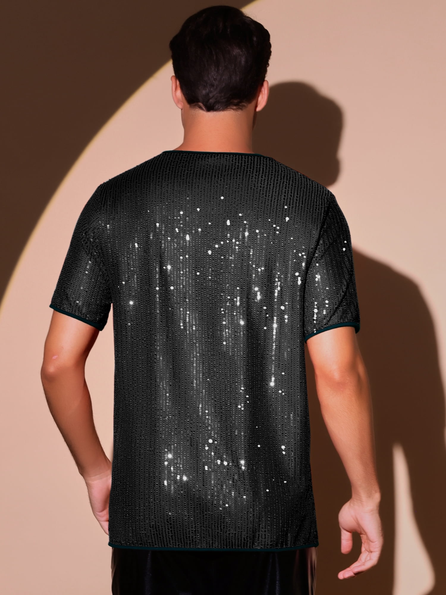DARING DIVA Men's Short Sleeved Club Rave Party Sparkly Shiny Top S Black