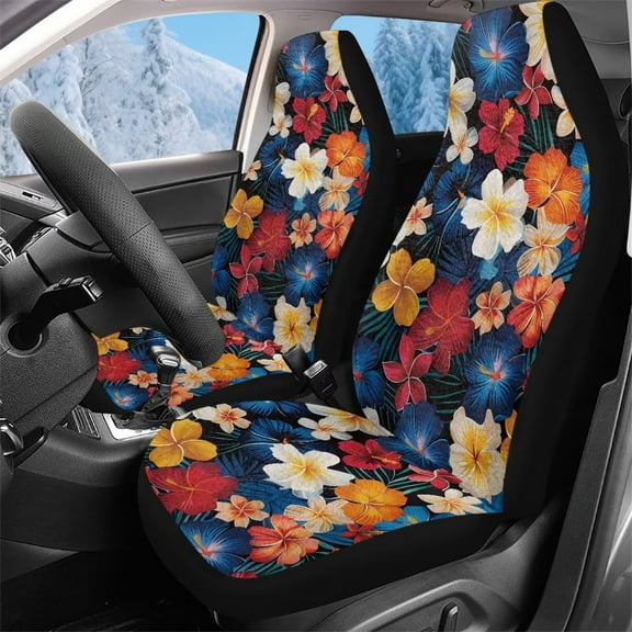 KUIFORTI Hibiscus Flowers Automotive Seat Cover Elastic Fabrics Car Seat Covers for Front Seats Soft Warm Auto Interior Cover Non-Slip Universal Fit for Cars SUV