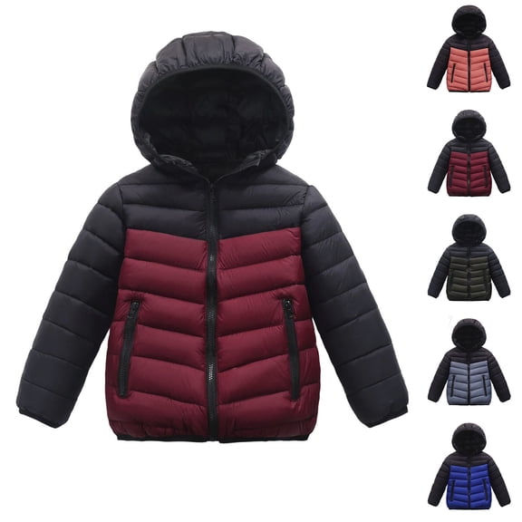 Winter Coats with Hooded Puffer Jacket Red Puffer Coat Full-Zip Long Sleeve Lightweight Waterproof Jacket Kids 12-13 Years Boys Jacket