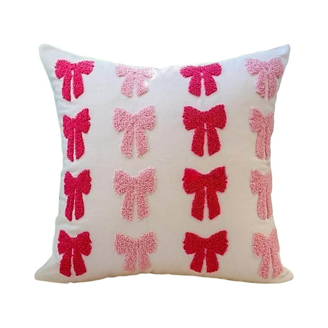 YWIYIUD 1PC Bow Embroidered Pillow Cases 18x18 Decorations Embroidery Cushion Covers for Couch Sofa Bedroom Home Decor Holiday Home Sofa Pillow Covers