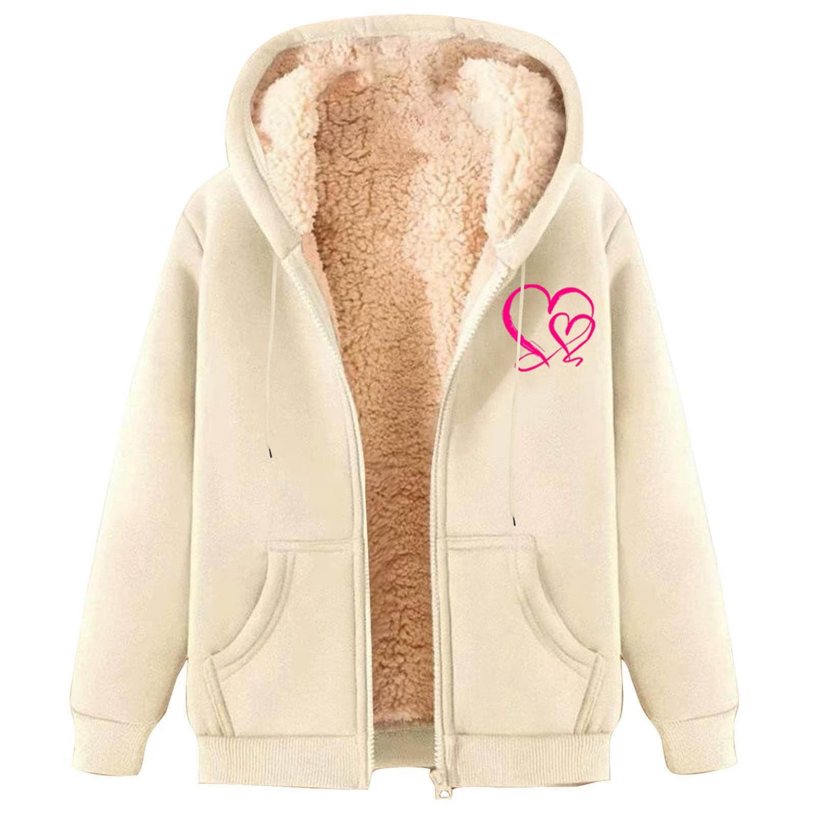 Jacket Women Heavyweight Jackets for Winter Warm Lined Hooded Open Front Coat Soft Cozy Outerwear with Pockets Womens Winter Coats Beige L - image 3