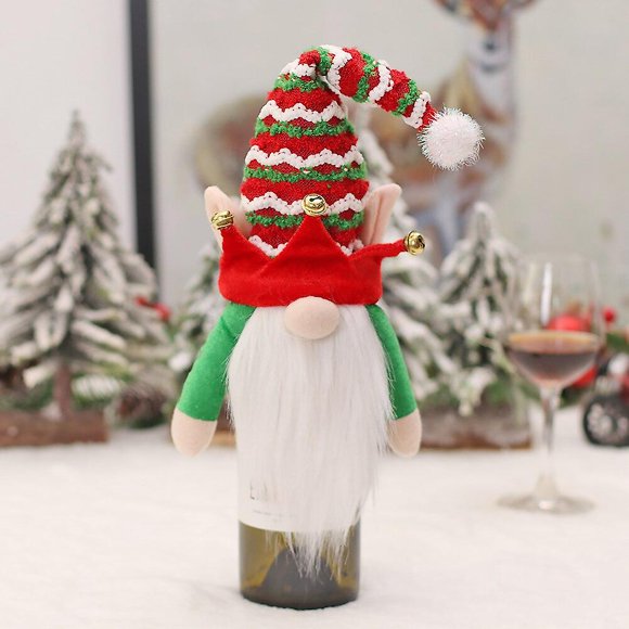 2022 New Christmas Decorations For Home Happy New Year Elf Doll Wine Bottle Cover Gnome Goblin Champagne Cover Table Layout