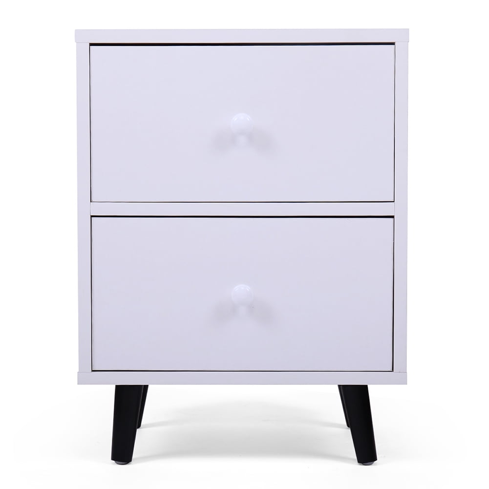 Kadyn Set of 2 Mid Century Modern End Tables, Side Table with 2 Drawers, Storage Cabinet with Splayed Legs, White Kadyn Set of 2 Mid Century Modern End Tables, Side Table with 2 Drawers, Storage Cabinet with Splayed Legs, White