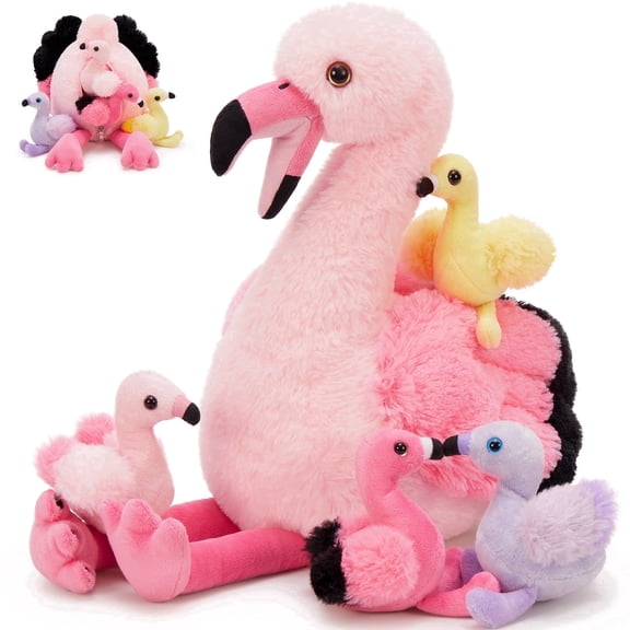 MaoGoLan 18" Plush Flamingo Stuffed Animal Mommy Stuffed Flamingo with 4 Babies
