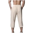 thumbnail image 3 of Diufon Cropped Pants for Men Elastic Waist Drawstring Pants Cotton Linen Lounge Pants with Pockets, 3 of 4