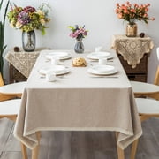Glory Season Textured Tablecloth Linen Rustic Burlap Washable Solid Heavy Weight Lace Trim Rectangle Fabric Table Cloth,Table Cover for Kitchen Dinning Tabletop Decoration 55x86 in Beige