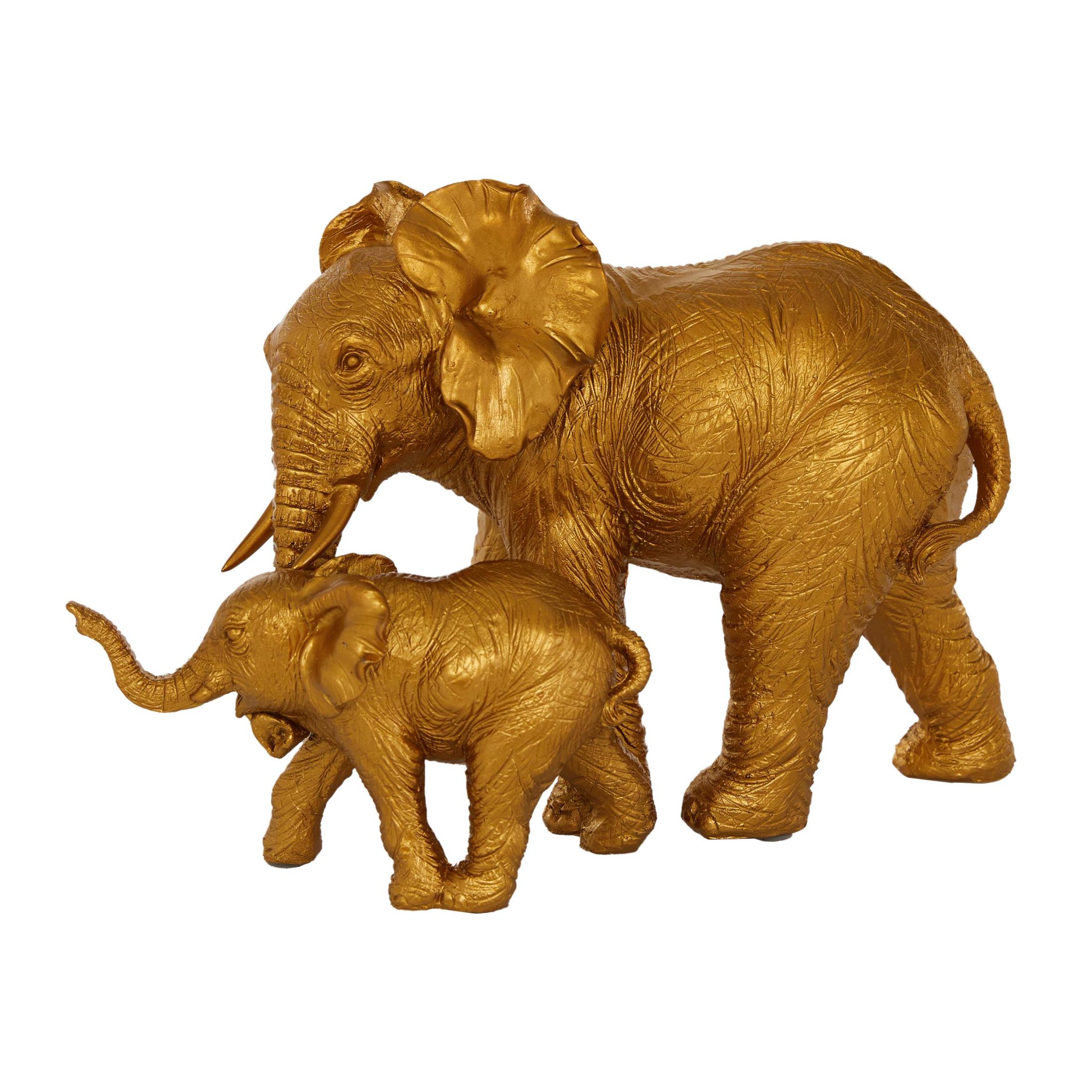 6" x 7" Gold Polyresin Elephant Sculpture, by DecMode