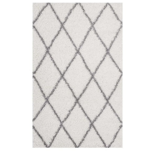 Modway Toryn Diamond Lattice 5x8 Shag Area Rug in Ivory and Gray