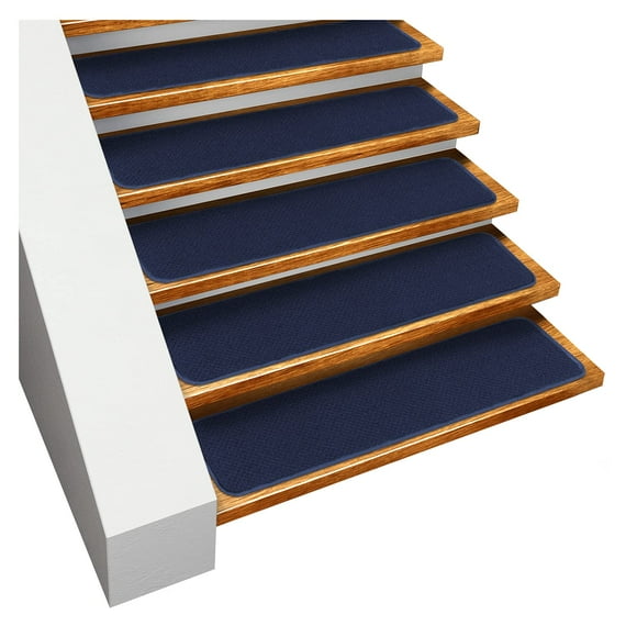 House, Home and More Set of 15 Skid-Resistant Carpet Stair Treads - Navy Blue - 8 Inches X 23.5 Inches