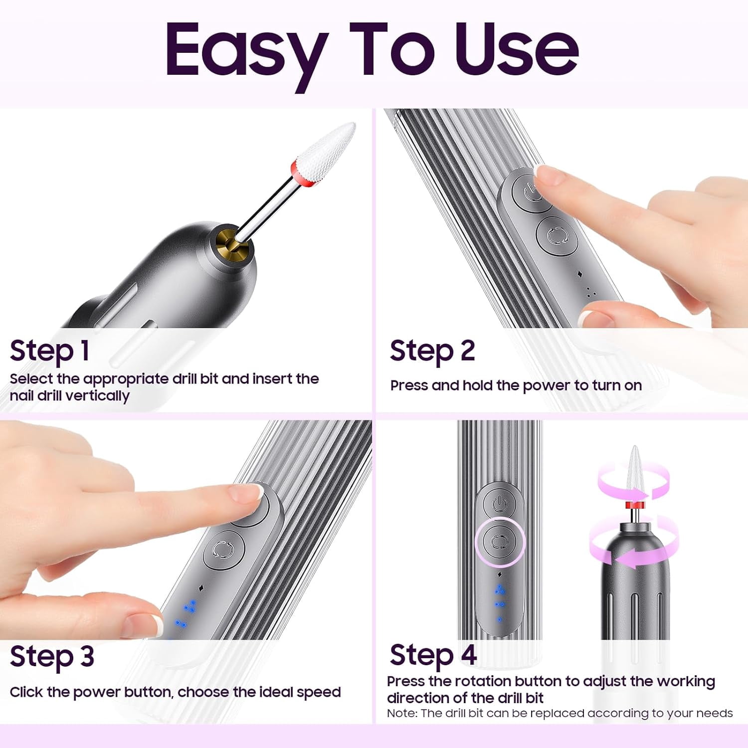 Electric Nail Drill Machine Professional, Nail File for Acrylic Gel Nails, Manicure & Pedicure Kit for Grinding Polishing Trimming