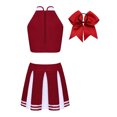 thumbnail image 4 of Xnihocha Vêtements Cheer Leader pour Femmes Tenue Cheeleader Uniforme Musical Crop Top Mini Jupe Plissée avec Nœud Couvre-Chef Rouge Vin TG, 4 of 7