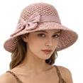 thumbnail image 3 of AWASD Women's Hand Crochet Straw Sun Hat, Large Wide Brim Beach Hat with Bowknot, Hollow Breathable Summer Foldable Bucket Hat, Outdoor Travel Vacation Face Slimming Floppy Hat Pink, 3 of 4