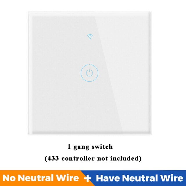 433MHZ Touch Smart Switch Light Without Neutral Wire Glass Wall EU Two