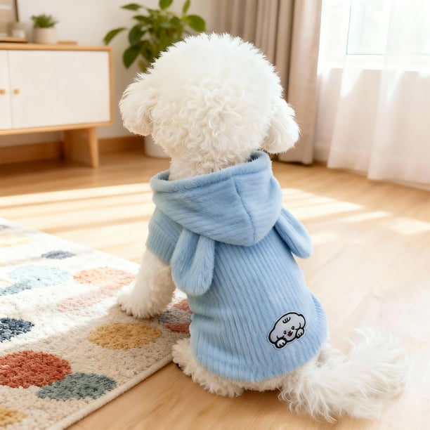 Sudadera con capucha y orejas de conejo de invierno para mascotas, ropa cálida con forro polar para perros, ropa de poliéster para mascotas.