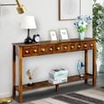 thumbnail image 2 of Wood Long Console Table, Home Sofa Table with 4 Drawers, Buffet Sideboard Desk w/Bottom Shelf, Retro Tall Console Table Accent Table for Entryway, Espresso, 144lbs, S9824, 2 of 9