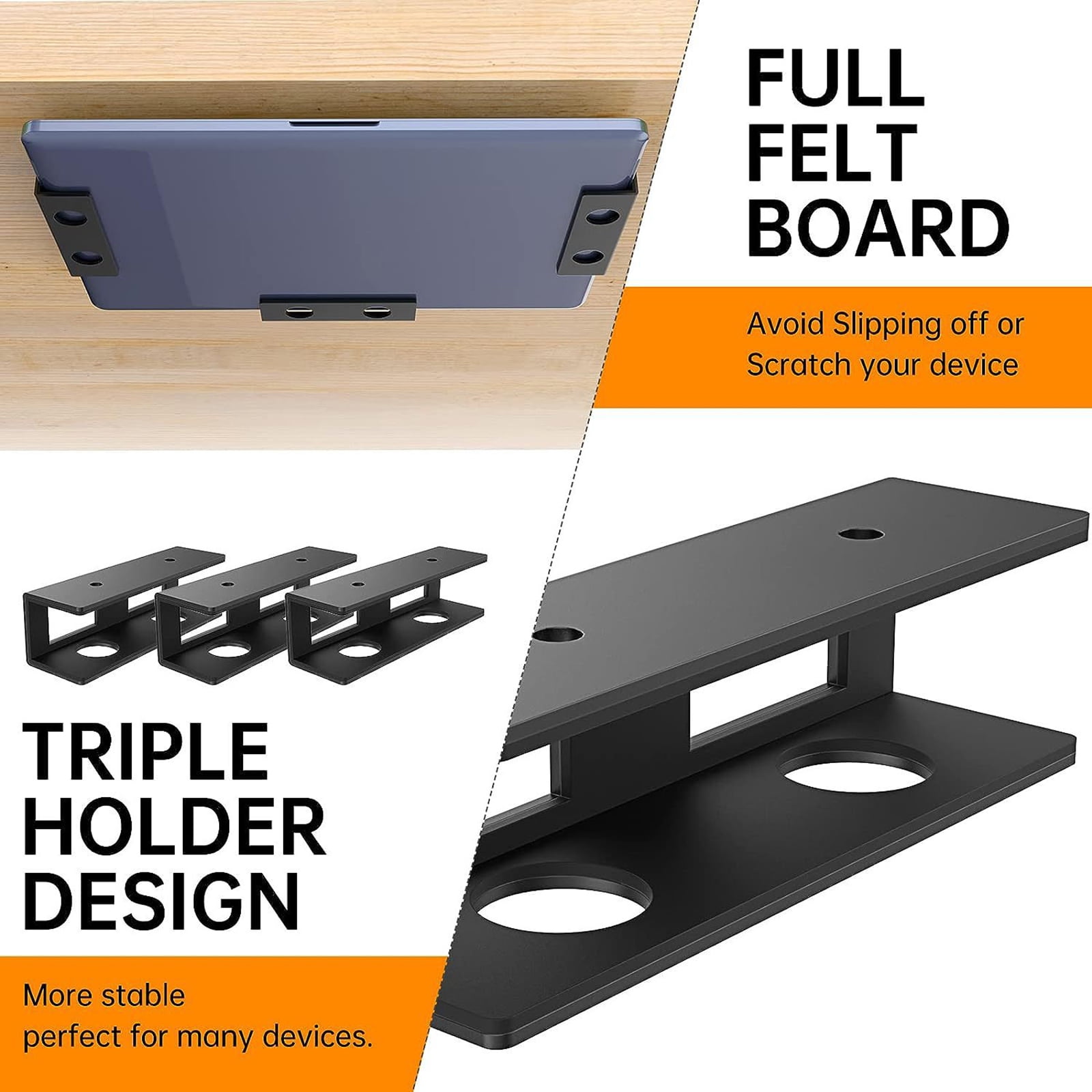 Pack of 3 Sturdy Carbon Steel Under Desk Laptop Holder Multipurpose Storage Rack for Home Office and Study Area